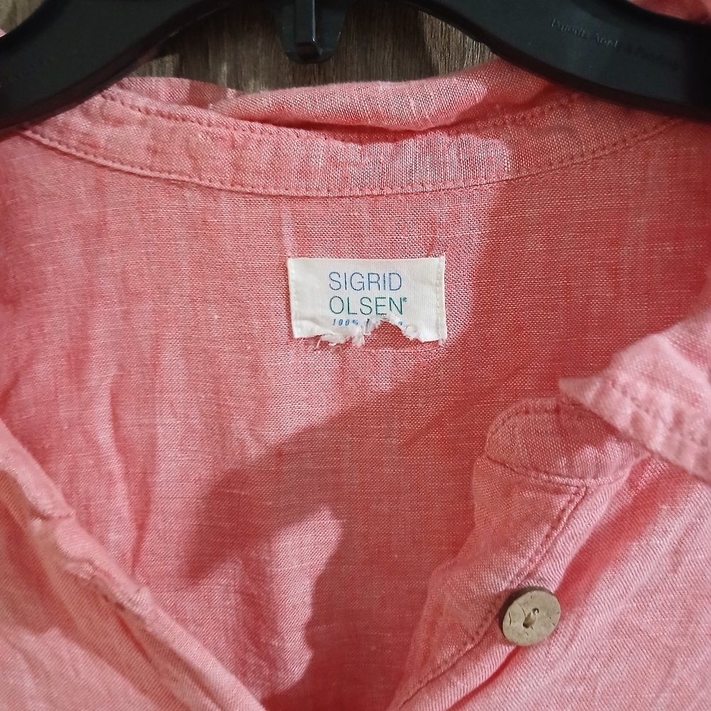 Women's Linen Button-Up Tops - Pink, Blue, and Coral Rolled Up Sleeves - Picture 8 of 14